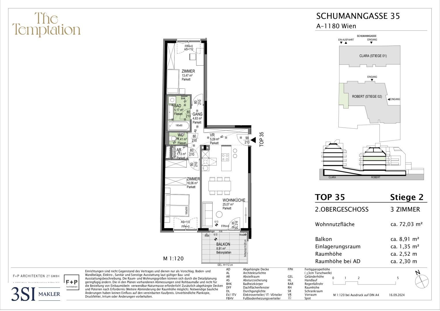 Wohnung zum Kauf 619.200 € 3 Zimmer 72 m²<br/>Wohnfläche 2.<br/>Geschoss Schumanngasse 35 Wien 1180