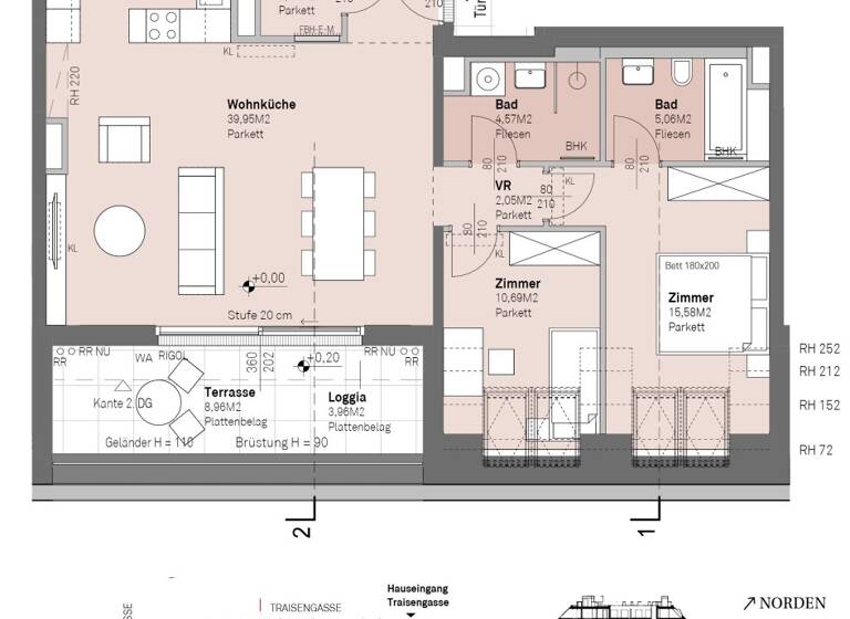 Wohnung zum Kauf - Erstbezug 754.900 € 3 Zimmer 85,9 m² 7. Geschoss frei ab 30.06.2028 Traisengasse 20-22 Wien 1200