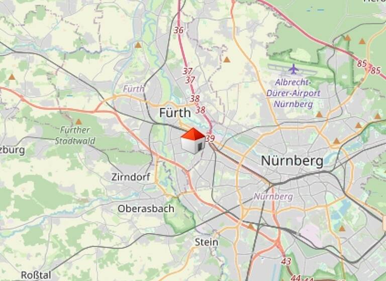 Wohnung zur Miete 995 € 1 Zimmer 40,8 m²<br/>Wohnfläche EG<br/>Geschoss ab sofort<br/>Verfügbarkeit Südstadt Fürth 90763