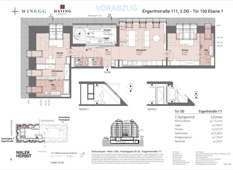 Wohnung zum Kauf - Erstbezug 1.054.300 € 3 Zimmer 114,1 m² 8. Geschoss Traisengasse 20-22 Wien 1200