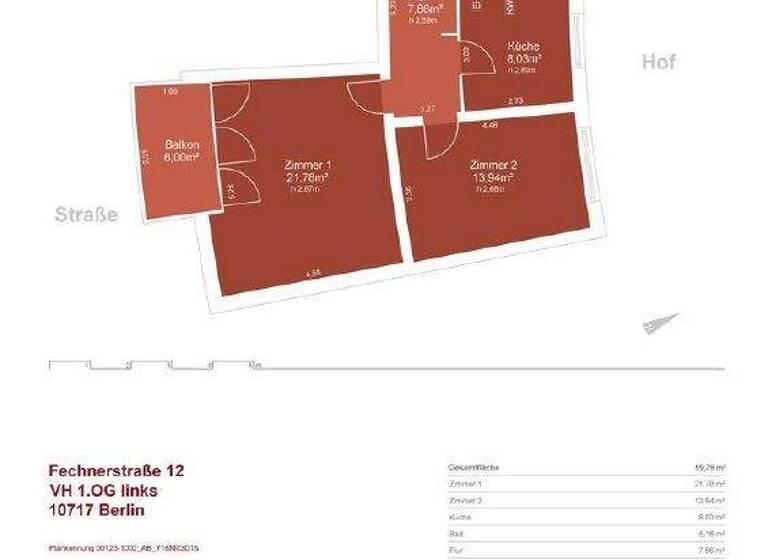 Wohnung zur Miete 957 € 2 Zimmer 59,8 m² frei ab sofort Fechnerstr. 12 Wilmersdorf Berlin 10717