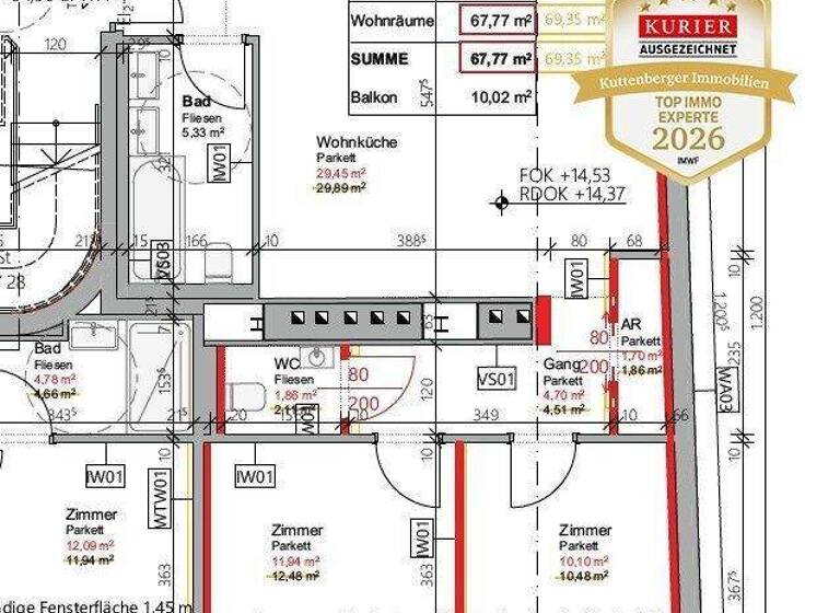 Terrassenwohnung zum Kauf - Erstbezug 419.000 € 3 Zimmer 67,8 m² 4. Geschoss Wien 1100