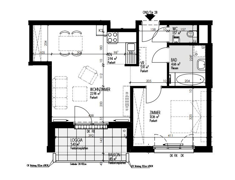 Wohnung zur Miete 863 € 2 Zimmer 57,5 m²<br/>Wohnfläche 3.<br/>Geschoss Laaer-Berg-Straße 110 Wien 1100