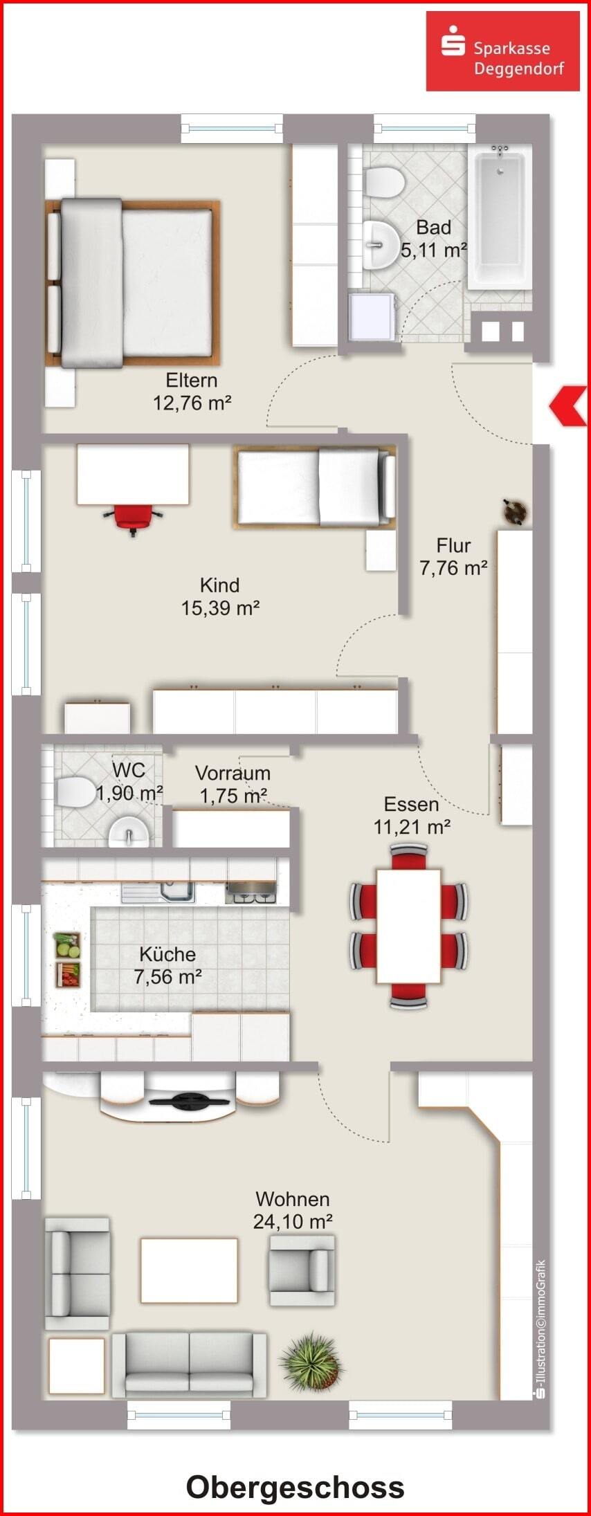 Wohnung zur Miete 490 € 3 Zimmer 87,5 m²<br/>Wohnfläche 1.<br/>Geschoss Stephansposching Stephansposching 94569