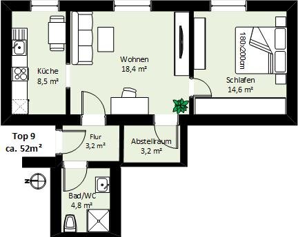 Wohnung zur Miete 690 € 2 Zimmer 52 m²<br/>Wohnfläche EG<br/>Geschoss Feldstr. 24 Meiningen 6812