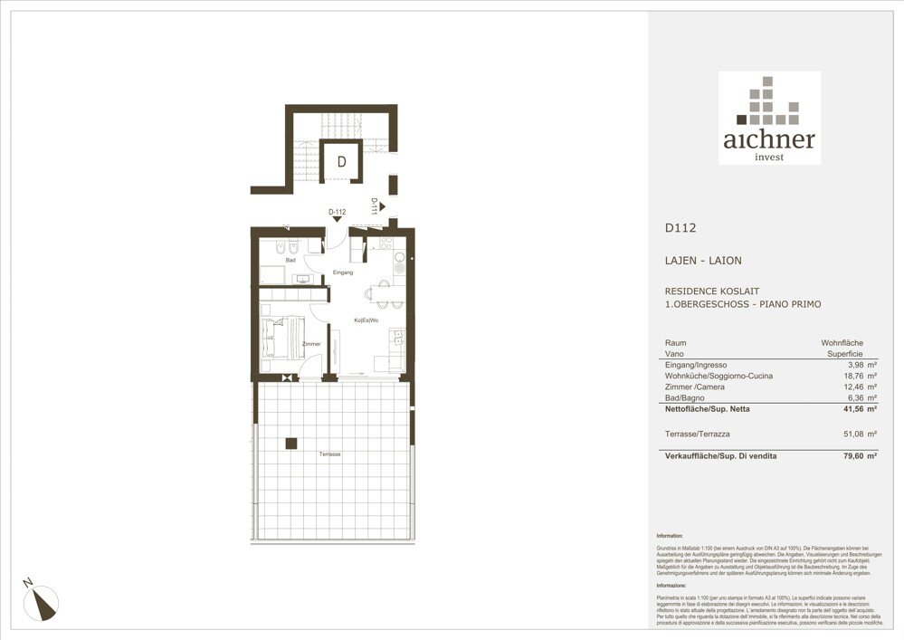 Wohnung zum Kauf 2 Zimmer 41,7 m²<br/>Wohnfläche Mitterweg Lajen 39040