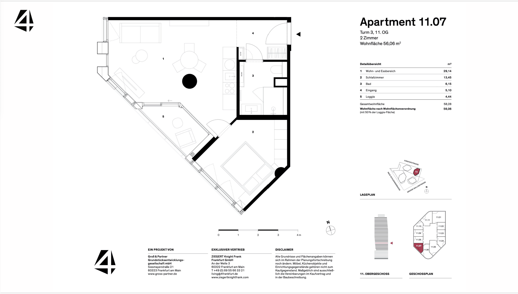 Wohnung zur Miete 2.950 € 2 Zimmer 56,1 m²<br/>Wohnfläche 11.<br/>Geschoss 15.01.2025<br/>Verfügbarkeit Innenstadt Frankfurt 60311