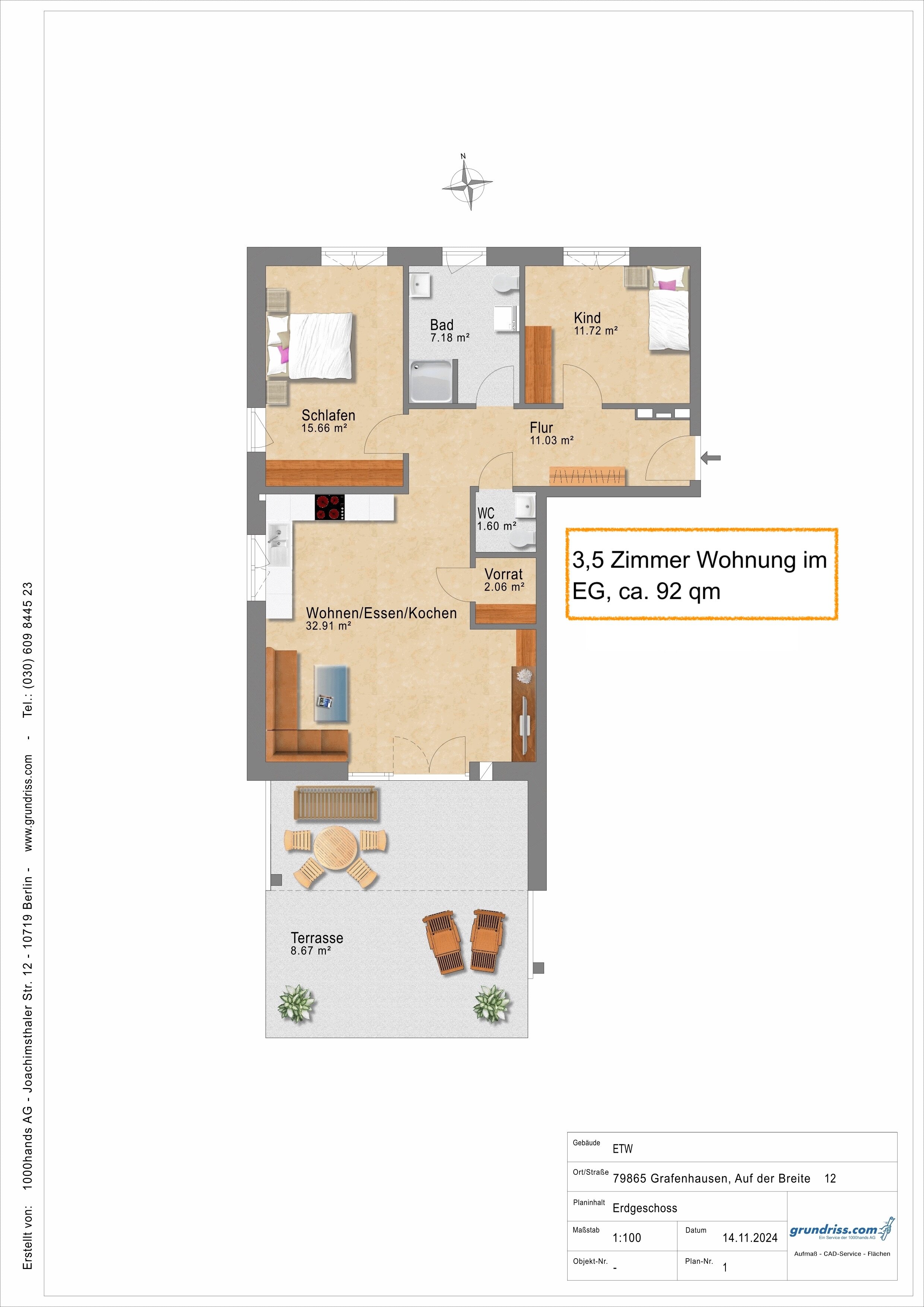 Wohnung zur Miete 950 € 3 Zimmer 92 m²<br/>Wohnfläche EG<br/>Geschoss ab sofort<br/>Verfügbarkeit Auf der Breite 12 Grafenhausen Grafenhausen 79865