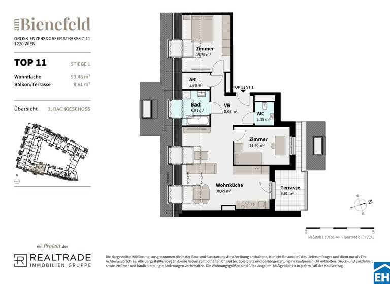 Wohnung zum Kauf - Erstbezug 499.000 € 3 Zimmer 93,5 m² 3. Geschoss Groß-Enzersdorfer Straße Wien 1220
