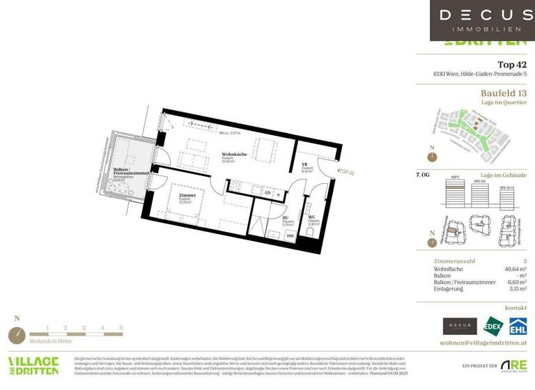 Wohnung zum Kauf - Erstbezug 439.000 € 2 Zimmer 49,6 m² 7. Geschoss Wien 1030