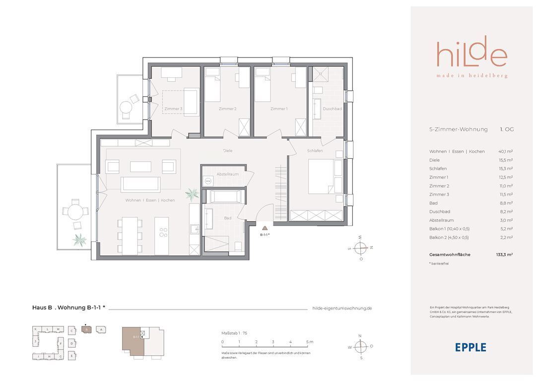 Wohnung zum Kauf provisionsfrei 939.700 € 5 Zimmer 133,3 m²<br/>Wohnfläche 1.<br/>Geschoss Golo-Mann-Straße 1 Rohrbach - Hasenleiser Heidelberg 69126