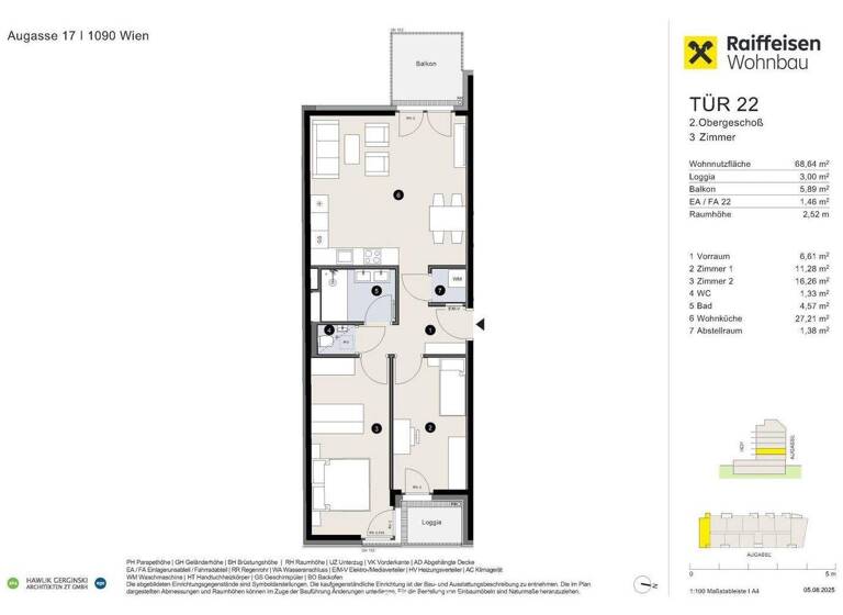 Terrassenwohnung zum Kauf - Erstbezug provisionsfrei 652.900 € 3 Zimmer 68,6 m² 2. Geschoss Augasse Wien,Alsergrund 1090