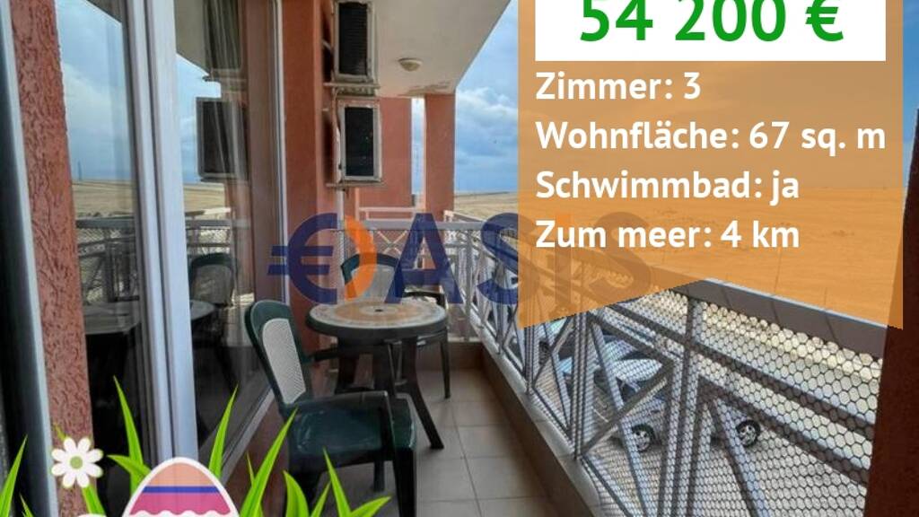 Studio zum Kauf provisionsfrei 54.200 € 3 Zimmer 67 m² 2. Geschoss Sunny Beach 8237