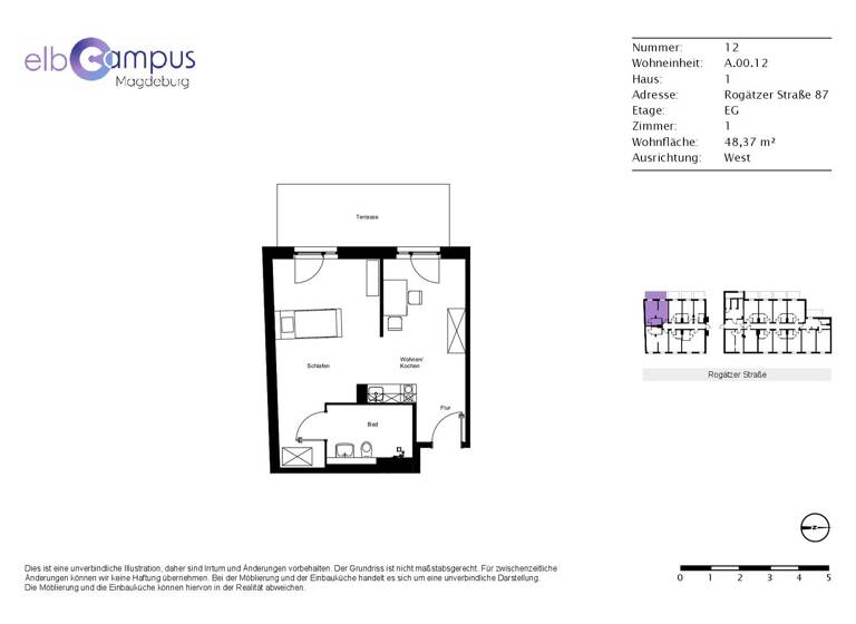 Studio zur Miete - Erstbezug 630 € 1 Zimmer 48,6 m² EG Rogätzer Straße 87 Alte Neustadt Magdeburg 39106