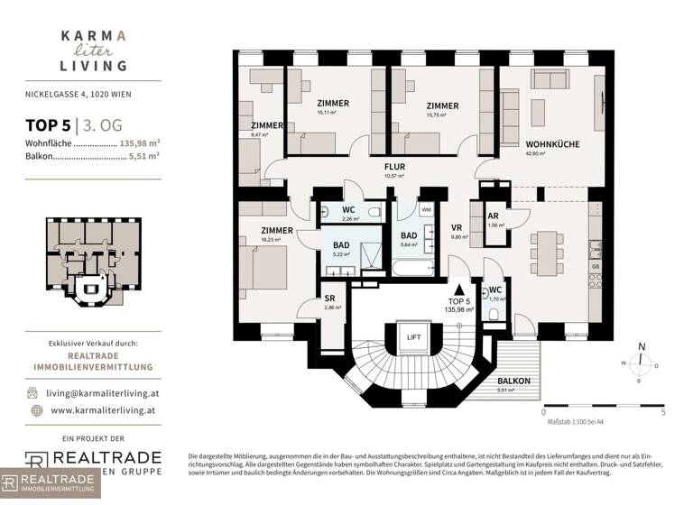 Wohnung zum Kauf - Erstbezug 1.265.000 € 5 Zimmer 136 m² 3. Geschoss Nickelgasse 4 Wien 1020
