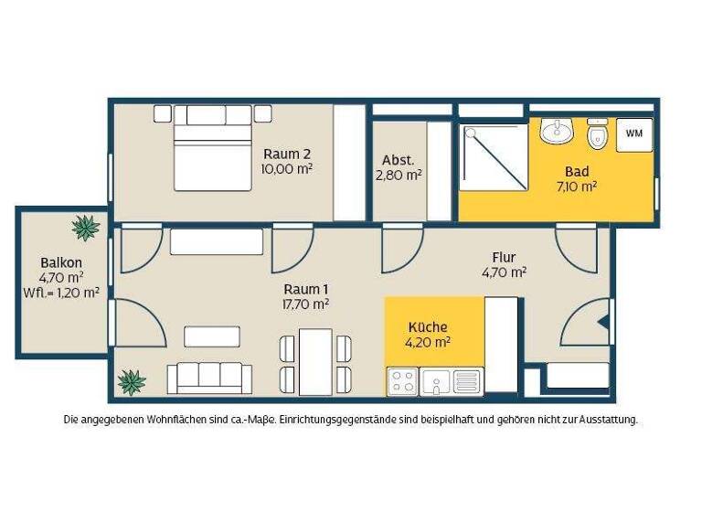 Wohnung zur Miete 598 € 2 Zimmer 47,9 m² Kieler Str. 90 Mockau-Nord Leipzig 04357