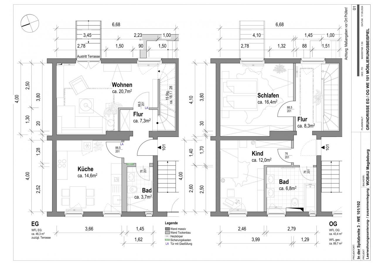 Wohnung zur Miete 1.056 € 3 Zimmer 96 m²<br/>Wohnfläche EG<br/>Geschoss In der Spitzbreite 3 Kleiner Harz Magdeburg 39118