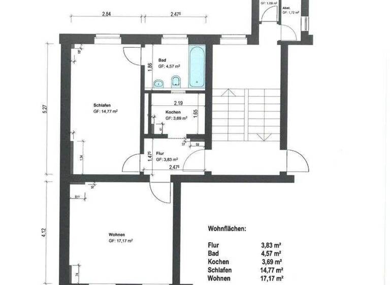 Wohnung zur Miete 270 € 2 Zimmer 43,7 m² 2. Geschoss Bahnhofsvorstadt Zwickau 08056