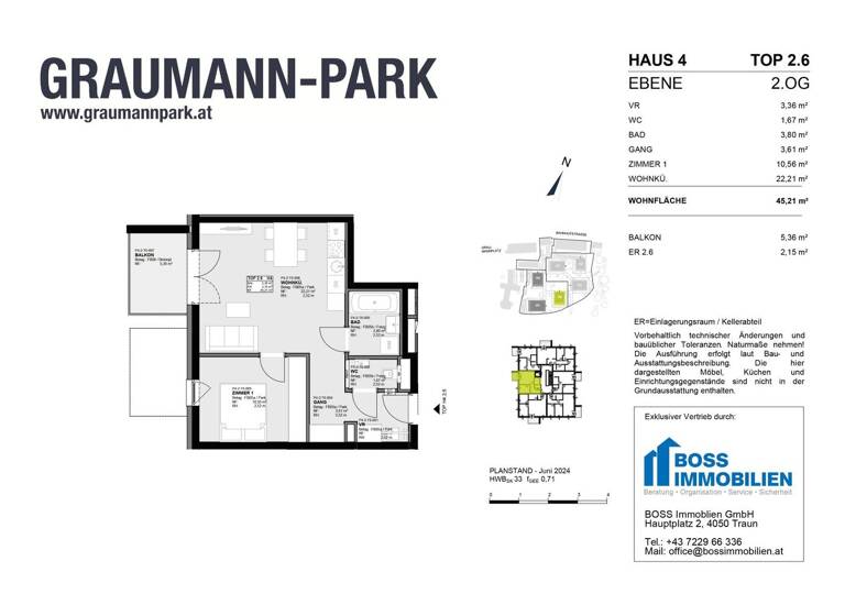 Wohnung zum Kauf - Erstbezug 264.700 € 2 Zimmer 45,2 m² 2. Geschoss Graumannpark 4 Traun 4050
