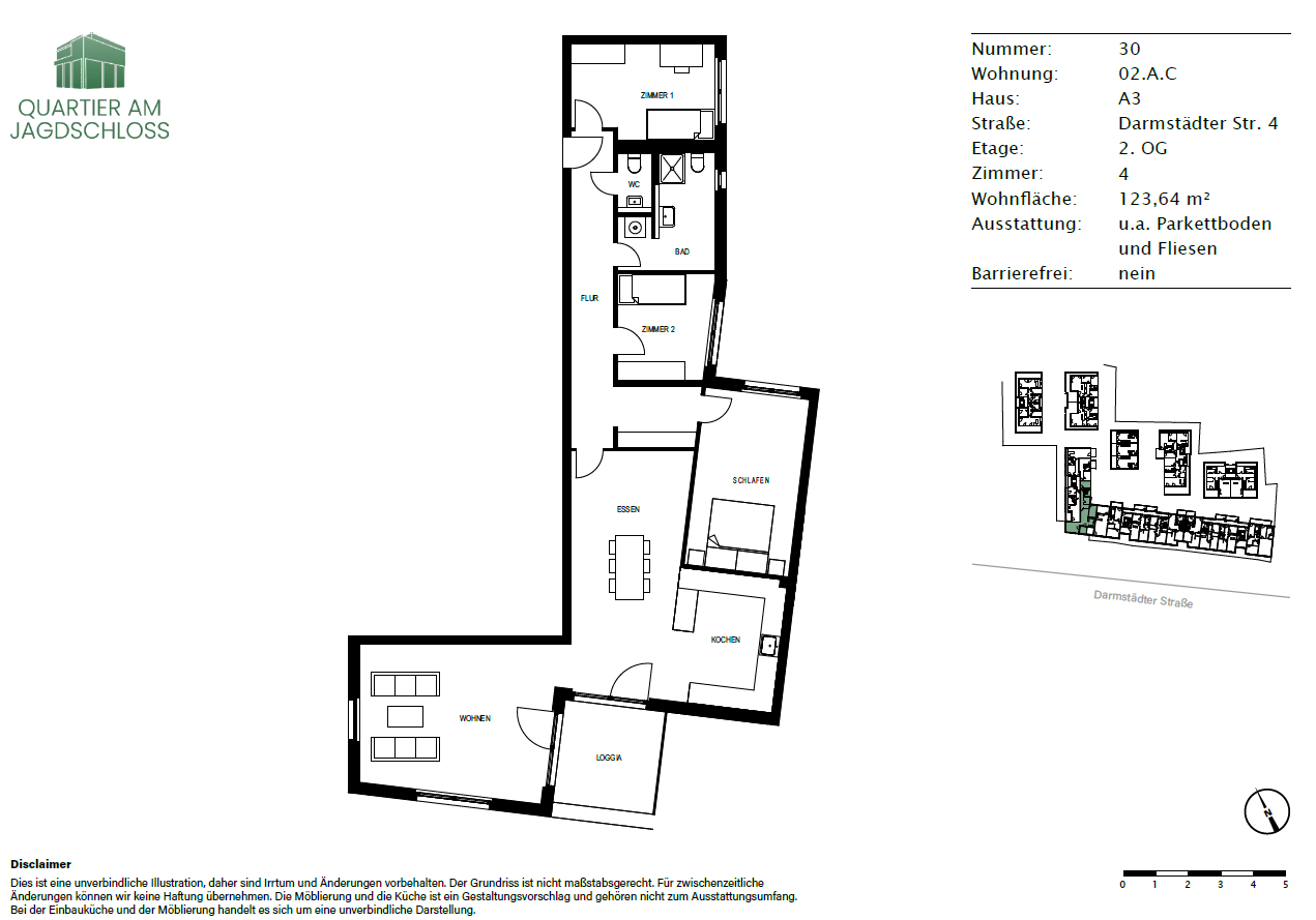 Wohnung zur Miete 1.695 € 4 Zimmer 123,6 m²<br/>Wohnfläche 2.<br/>Geschoss Darmstädter Straße 4 Bickenbach 64404