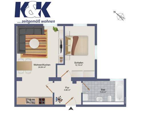 Wohnung zur Miete 482 € 2 Zimmer 48,7 m² EG frei ab sofort Barther Straße 57 Tribseer Stralsund 18437