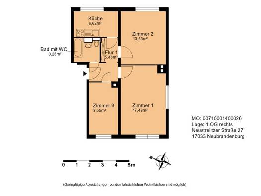 Wohnung zur Miete 373 € 3 Zimmer 53,4 m² 1. Geschoss Neustrelitzer Straße 27 Südstadt Neubrandenburg 17033