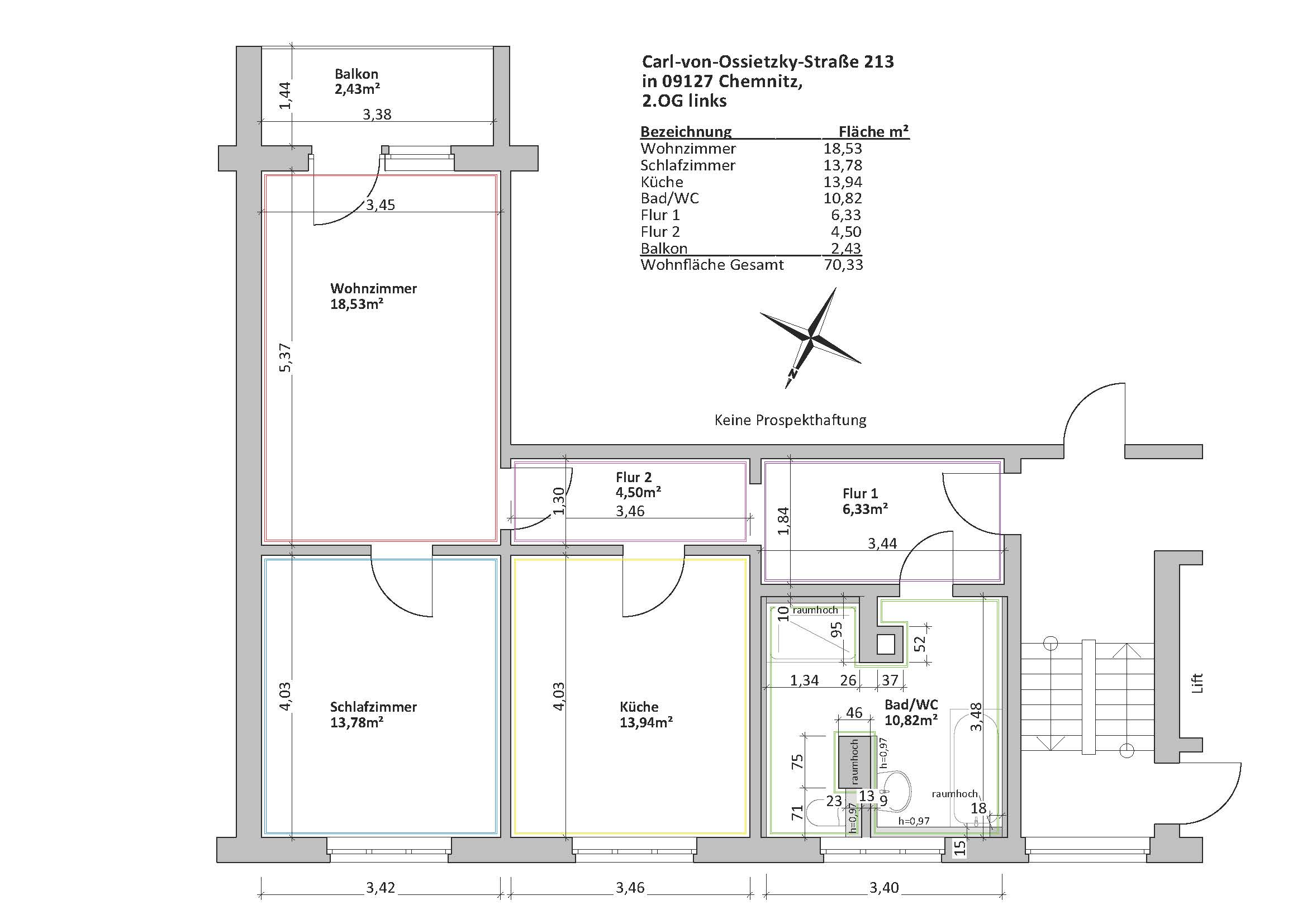 Wohnung zur Miete 457 € 2 Zimmer 70,3 m²<br/>Wohnfläche 2.<br/>Geschoss C.-von-Ossietzky-Str. 213 Gablenz 242 Chemnitz 09127