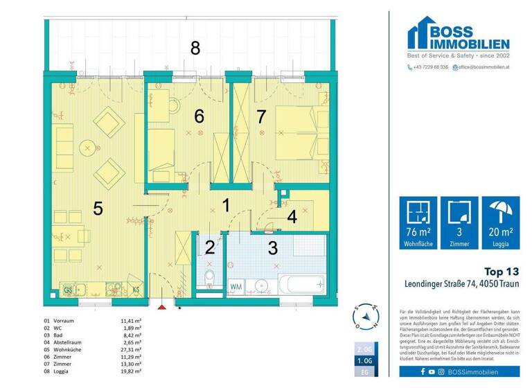 Wohnung zur Miete 752 € 3 Zimmer 76,3 m² 1. Geschoss frei ab sofort Leondingerstraße 74 Traun 4050