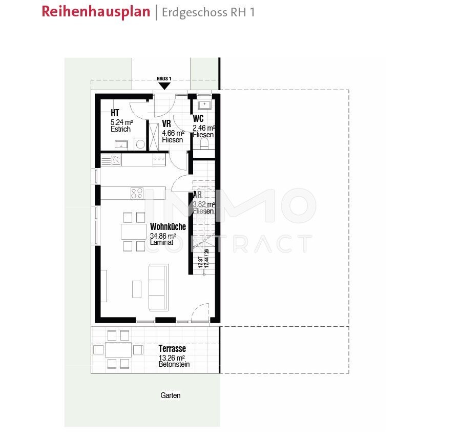 Reihenmittelhaus zur Miete 1.365 € 4 Zimmer 105,7 m²<br/>Wohnfläche 234 m²<br/>Grundstück Zagersdorf / Cogrstof 7012