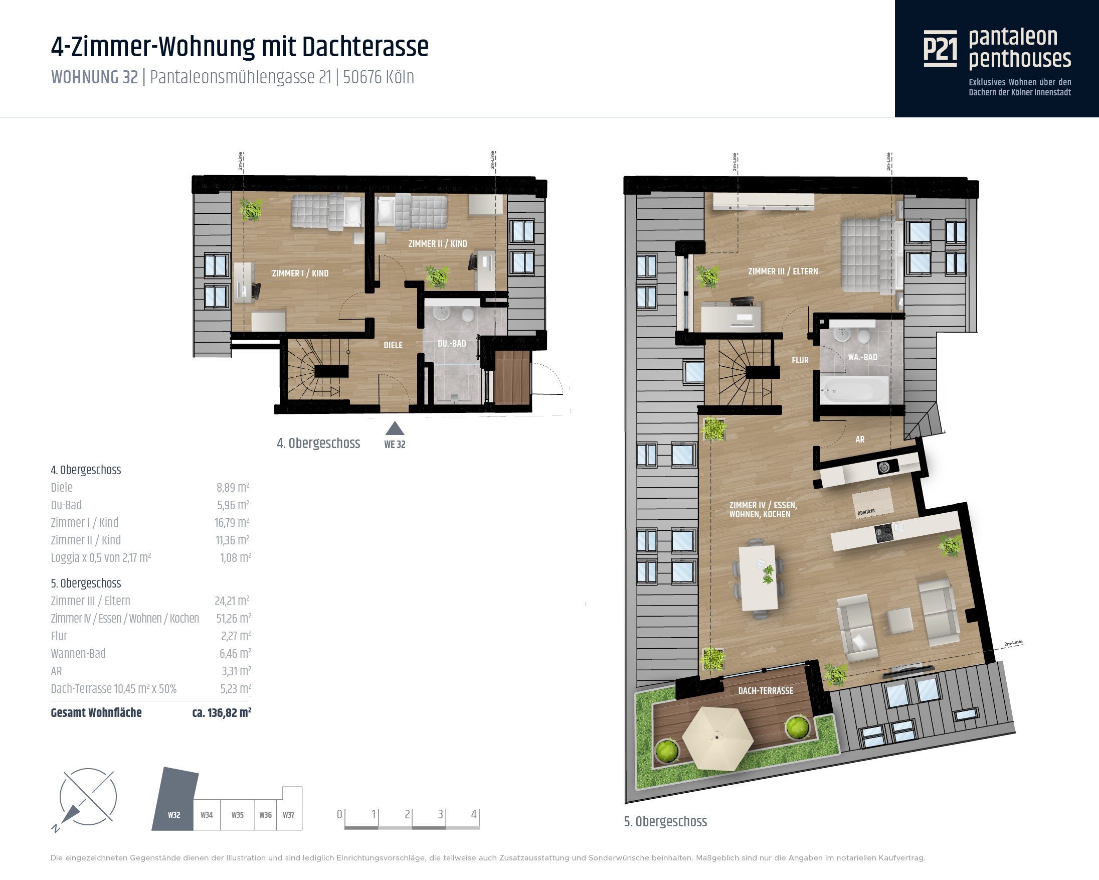 Penthouse zum Kauf 1.100.000 € 4 Zimmer 136,8 m²<br/>Wohnfläche ab sofort<br/>Verfügbarkeit Pantaleonsmühlengasse 21 Altstadt - Süd Köln 50676