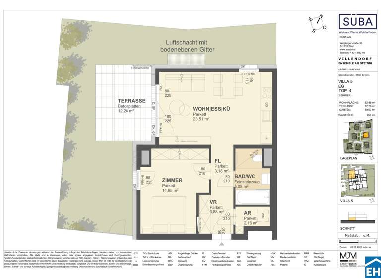 Wohnung zum Kauf - Erstbezug 290.000 € 2 Zimmer 52,5 m² EG Steindlstraße Krems an der Donau 3500
