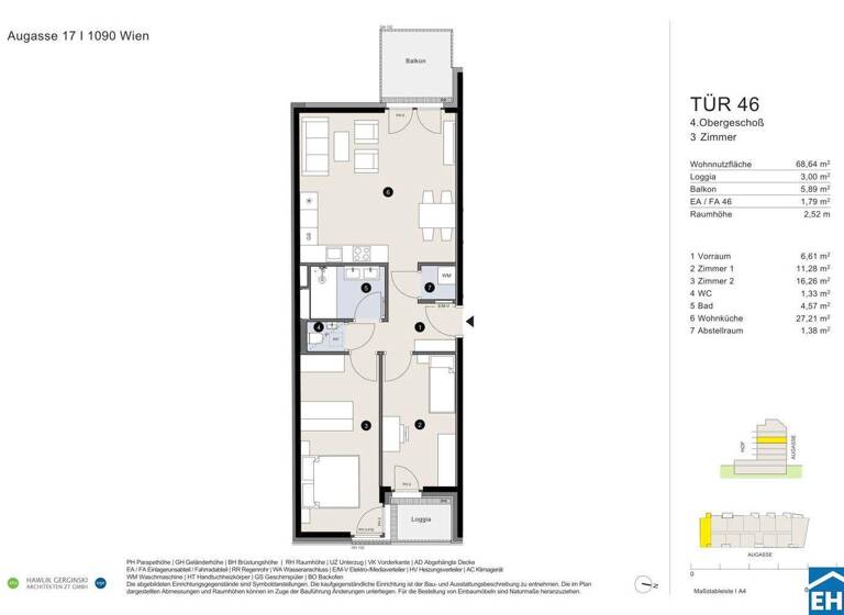 Wohnung zum Kauf - Erstbezug 715.400 € 3 Zimmer 68,6 m² 4. Geschoss Augasse Wien 1090