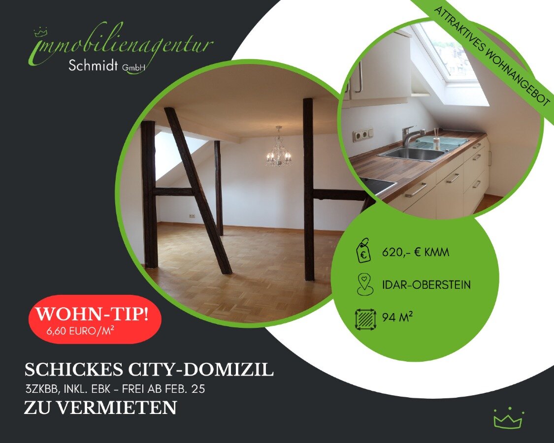 Wohnung zur Miete 620 € 3 Zimmer 94 m²<br/>Wohnfläche 1.<br/>Geschoss Idar Idar-Oberstein 55743