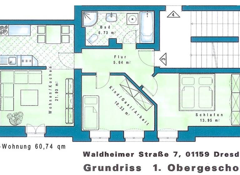Wohnung zum Kauf 205.000 € 3 Zimmer 60,7 m² EG Waldheimer Straße 7 Löbtau-Süd Dresden 01159
