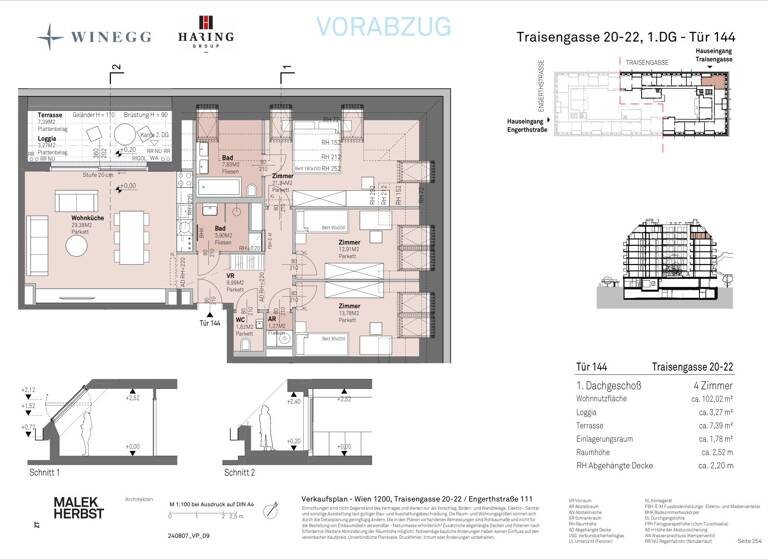 Wohnung zum Kauf - Erstbezug 800.200 € 4 Zimmer 102 m² 7. Geschoss Traisengasse 20-22 Wien 1200