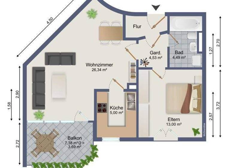 Wohnung zum Kauf provisionsfrei 107.500 € 2 Zimmer 55 m² Toitenwinkel Rostock / Toitenwinkel 18147