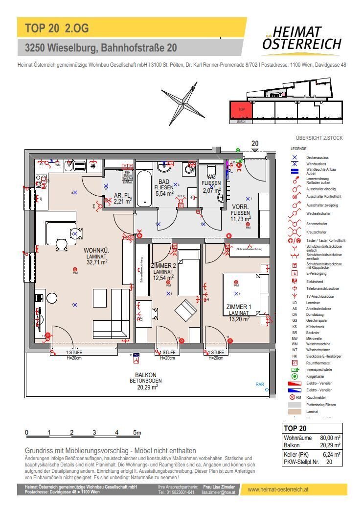 Wohnung zur Miete 870 € 3 Zimmer 80 m²<br/>Wohnfläche 2.<br/>Geschoss Bahnhofstraße Wieselburg 3250