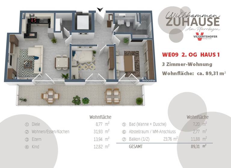 Wohnung zum Kauf provisionsfrei 695.000 € 3 Zimmer 89,3 m²<br/>Wohnfläche 2.<br/>Geschoss ab sofort<br/>Verfügbarkeit Bürgermeister-Krug-Weg 3 Olching Olching 82140