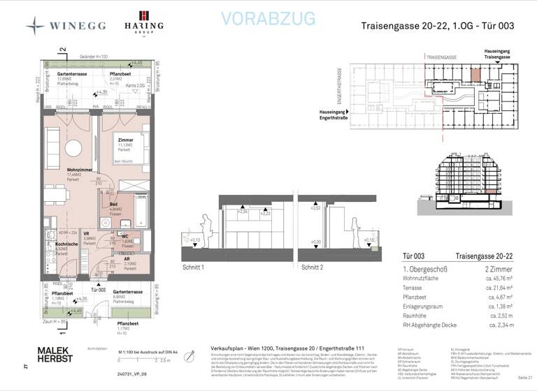 Wohnung zum Kauf - Erstbezug 262.100 € 2 Zimmer 45,8 m² 1. Geschoss Traisengasse 20-22 Wien 1200