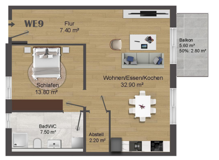 Wohnung zur Miete 850 € 2,5 Zimmer 66,6 m² Geschoss 1/3 frei ab 01.06.2026 Ferienstraße 8 Eisenbach Obernburg a.Main 63785
