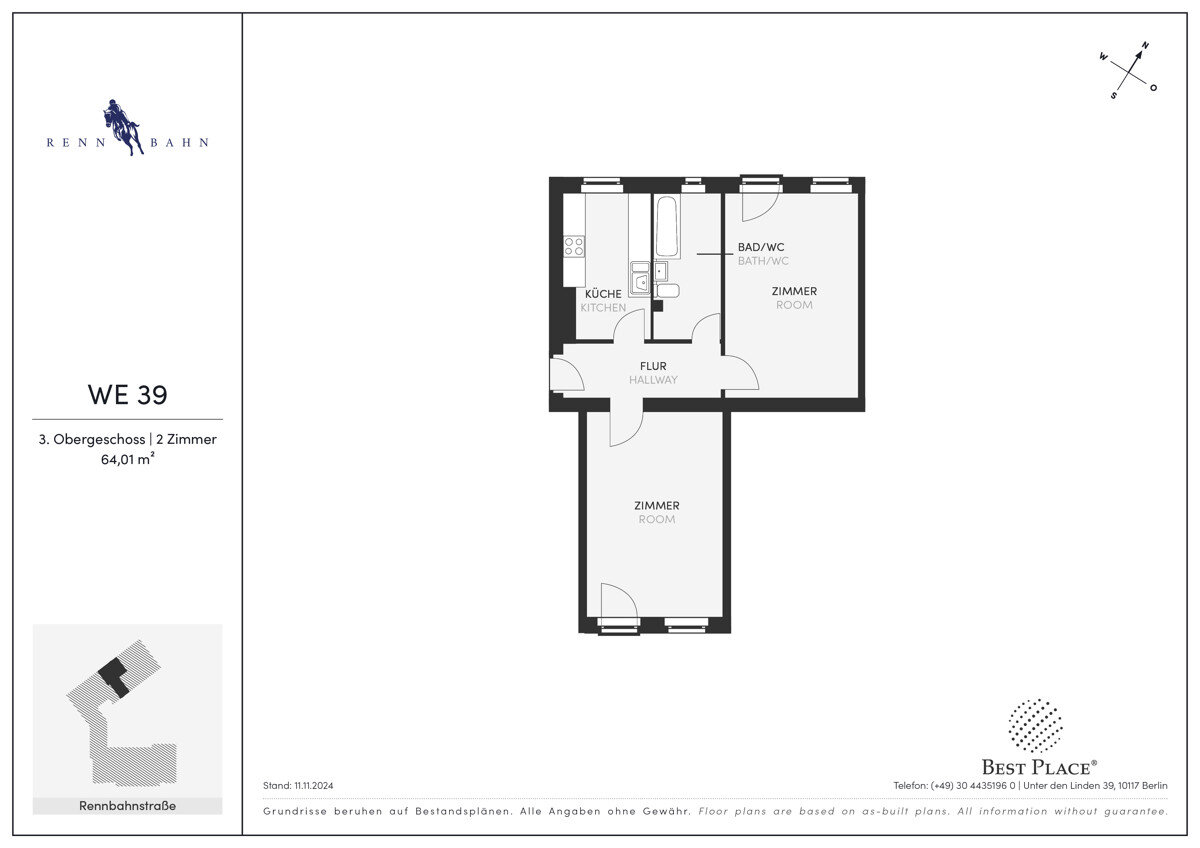 Wohnung zum Kauf 330.000 € 2 Zimmer 64 m²<br/>Wohnfläche 3.<br/>Geschoss Rennbahnstrasse 25 Weißensee Berlin 13086