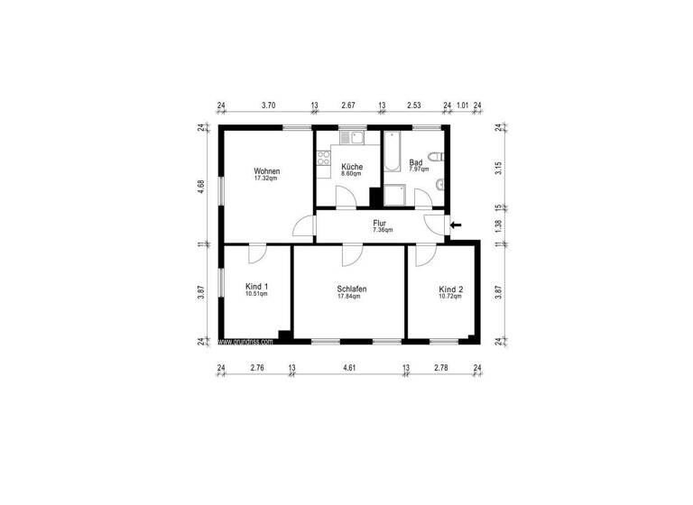 Wohnung zur Miete 465 € 80 m² 1. Geschoss frei ab sofort Friedensstr. 59 Großkorbetha Weißenfels 06688