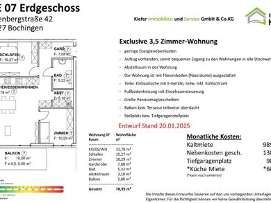 Wohnung zur Miete 1.139 € 3,5 Zimmer 79 m² EG frei ab sofort Bochingen Oberndorf am Neckar 78727