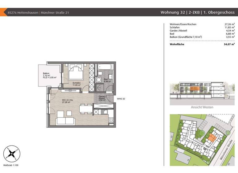 Wohnung zum Kauf - Erstbezug provisionsfrei 369.000 € 2 Zimmer 54,1 m² 2. Geschoss Münchner Straße 21 Reisgang Pfaffenhofen an der Ilm 85276