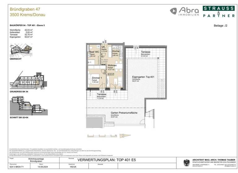 Wohnung zur Miete - Erstbezug 803 € 2 Zimmer 42 m² EG Bründlgraben 47A Krems an der Donau 3500