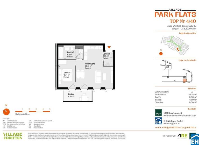 Wohnung zum Kauf - Erstbezug 398.000 € 1,5 Zimmer 45,3 m² 8. Geschoss Ljuba-Welitsch-Promenade 22 Wien 1030