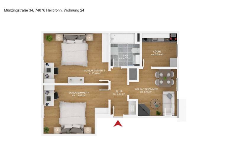 Wohnung zum Kauf 184.300 € 2,5 Zimmer 52 m² 4. Geschoss Münzingstraße 34 Heilbronn 74076