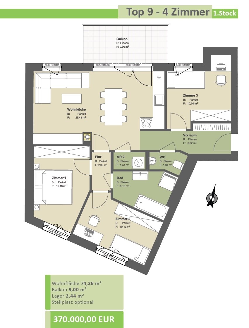 Wohnung zum Kauf 370.000 € 4 Zimmer 74,3 m²<br/>Wohnfläche Klosterneuburg 3400