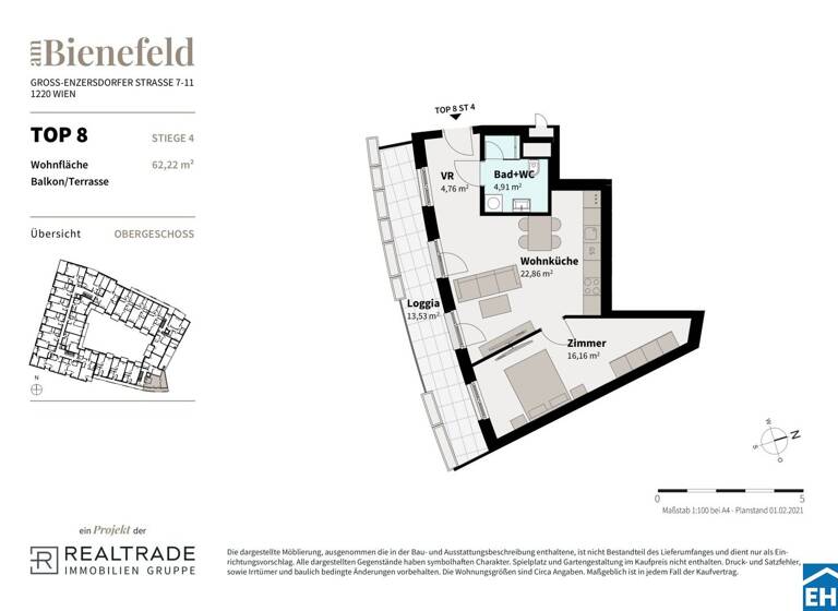Wohnung zum Kauf - Erstbezug 284.800 € 2 Zimmer 48,7 m² 1. Geschoss Groß-Enzersdorfer Straße Wien 1220