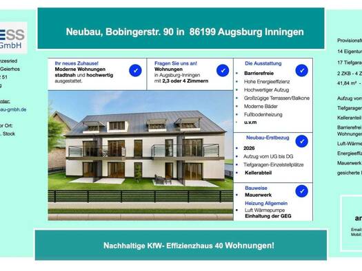 Wohnung zum Kauf - Neubau provisionsfrei 554.000 € 3 Zimmer 81,8 m² EG Bobinger Str. 90 Inningen Augsburg 86199